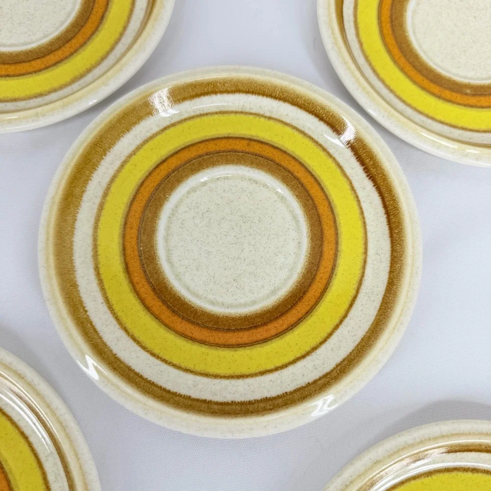 Vintage Mikasa Stone Manor Sun Circles Lot of 9 Coffee Tea Cups & Saucers